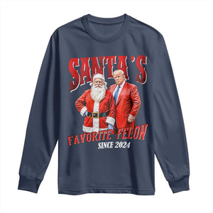 Christmas Trump With Santa Long Sleeve Shirt Santa's Favorite Felon Since 2024 TS02 Navy Print Your Wear