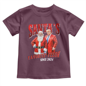 Christmas Trump With Santa Toddler T Shirt Santa's Favorite Felon Since 2024 TS02 Maroon Print Your Wear