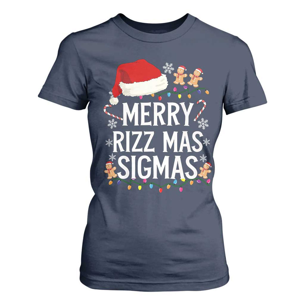 Funny Santa Rizz Christmas T Shirt For Women Merry Rizzmas Sigmas TS02 Navy Print Your Wear