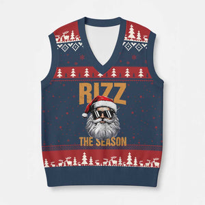 Funny Santa Rizz Xmas V-Neck Knit Sweater Vest Rizz The Season TS02 Navy Red Print Your Wear