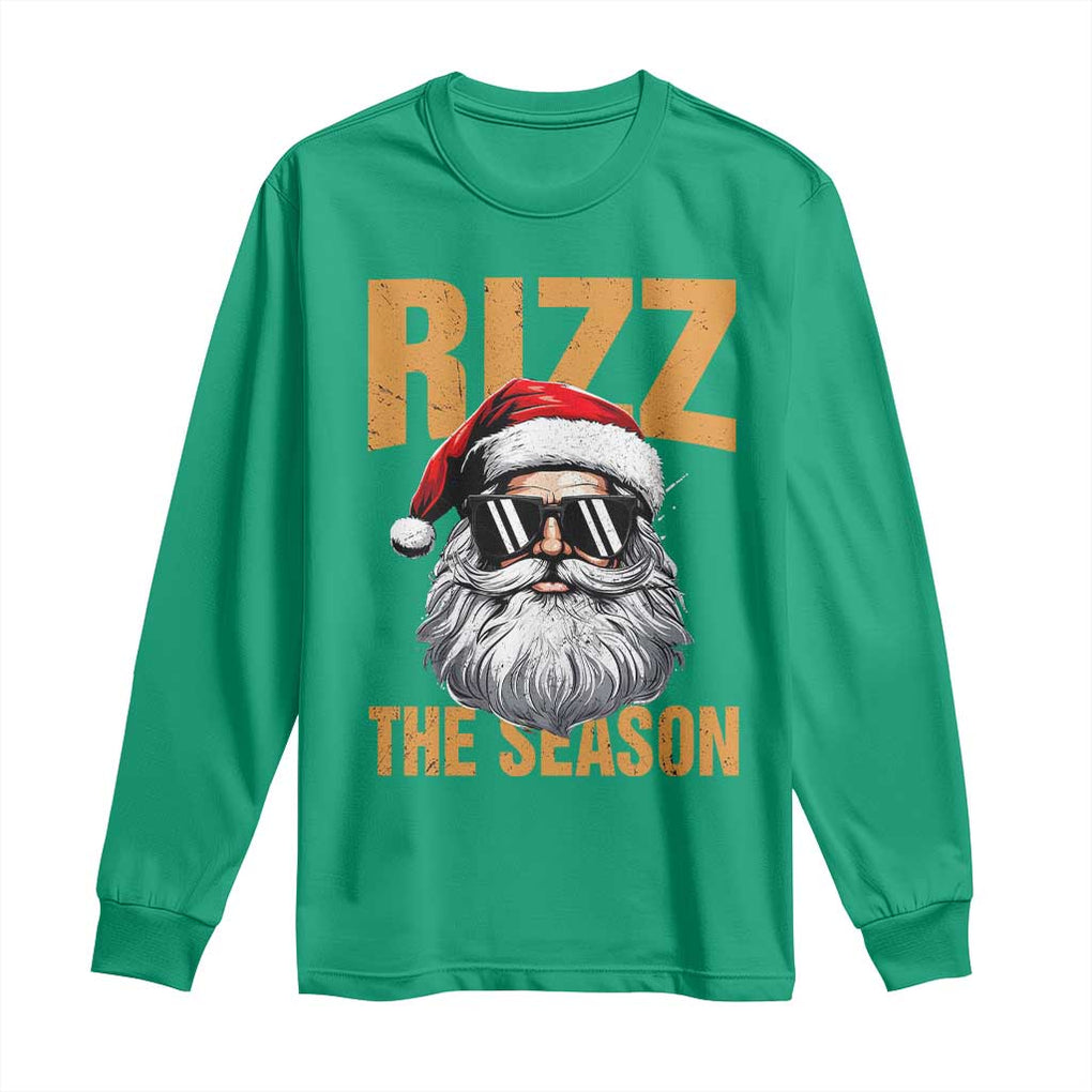 Funny Santa Rizz Christmas Long Sleeve Shirt Rizz The Season TS02 Irish Green Print Your Wear