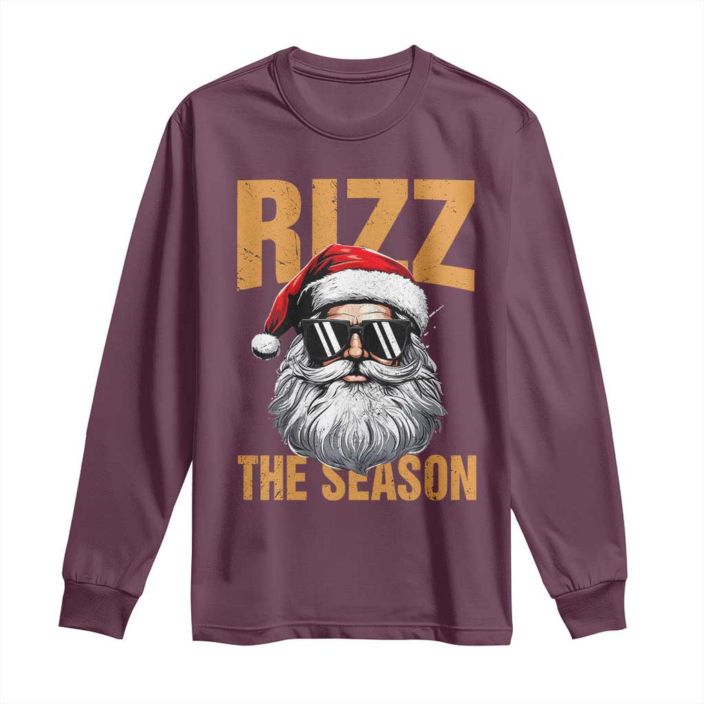 Funny Santa Rizz Christmas Long Sleeve Shirt Rizz The Season TS02 Maroon Print Your Wear