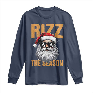 Funny Santa Rizz Christmas Long Sleeve Shirt Rizz The Season TS02 Navy Print Your Wear