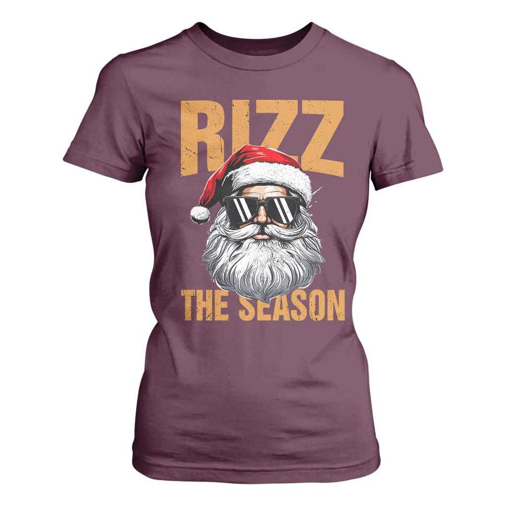 Funny Santa Rizz Christmas T Shirt For Women Rizz The Season TS02 Maroon Print Your Wear