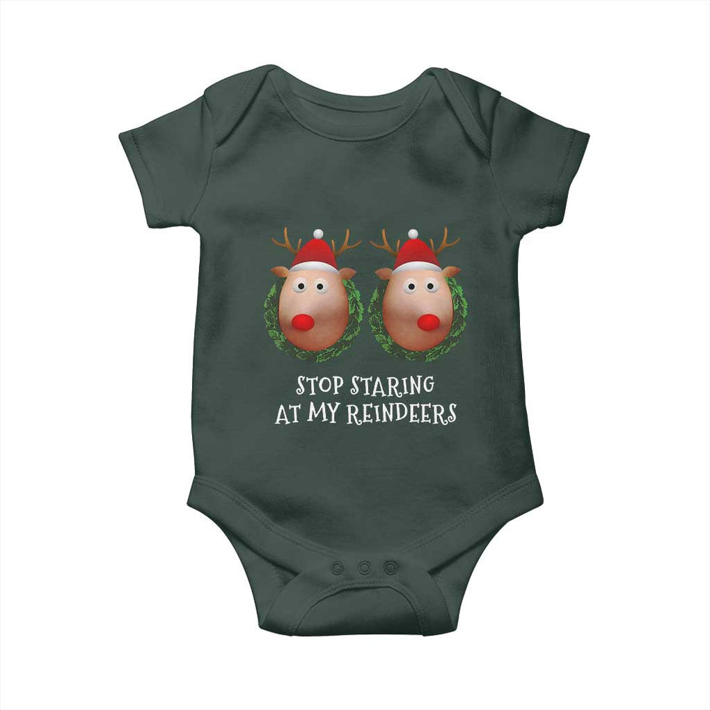 Funny Christmas Chest Joke Baby Onesie Stop Staring At My Reindeers Merry Titmas Boobs TS02 Print Your Wear