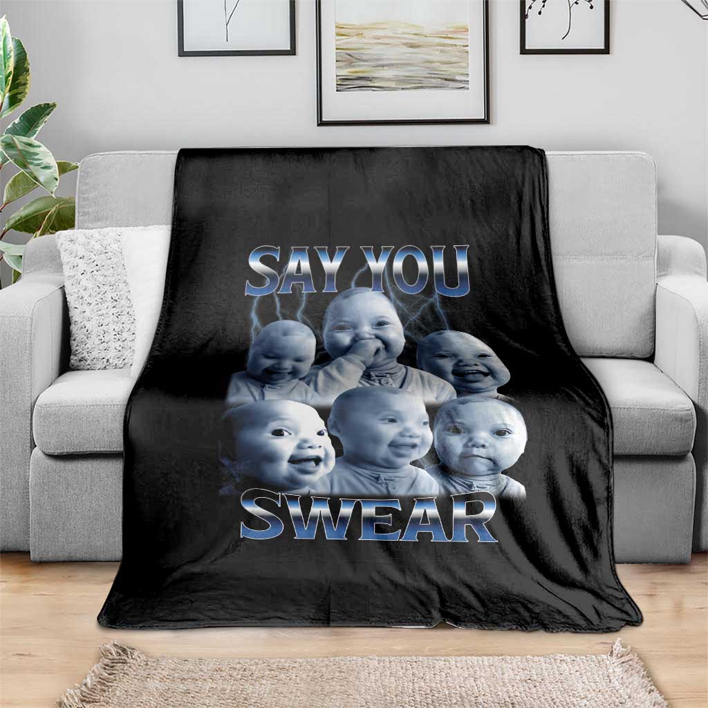 Funny Tuff Baby Meme Throw Blanket Say You Swear Viral AI Niche Baby Holding Back Laugh TS02 Print Your Wear