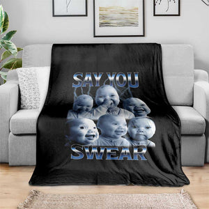 Funny Tuff Baby Meme Throw Blanket Say You Swear Viral AI Niche Baby Holding Back Laugh TS02 Print Your Wear