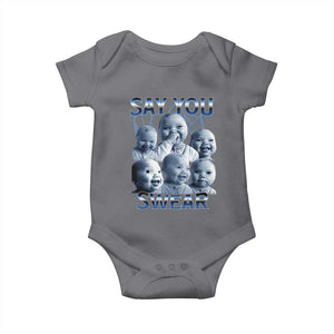Funny Tuff Baby Meme Baby Onesie Say You Swear Viral AI Niche Baby Holding Back Laugh TS02 Charcoal Print Your Wear