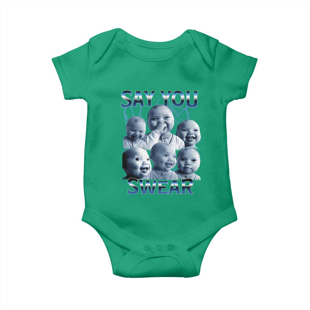 Funny Tuff Baby Meme Baby Onesie Say You Swear Viral AI Niche Baby Holding Back Laugh TS02 Irish Green Print Your Wear