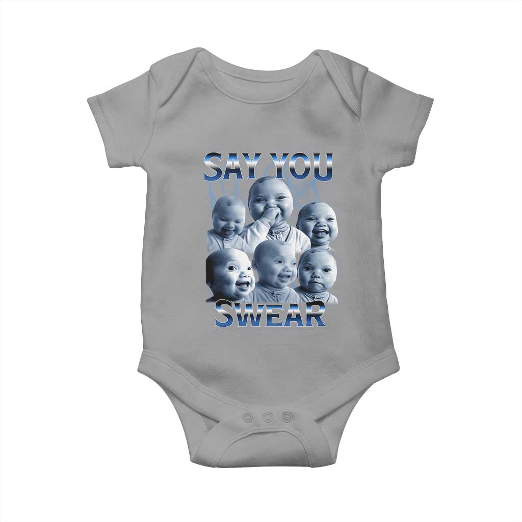 Funny Tuff Baby Meme Baby Onesie Say You Swear Viral AI Niche Baby Holding Back Laugh TS02 Sport Gray Print Your Wear