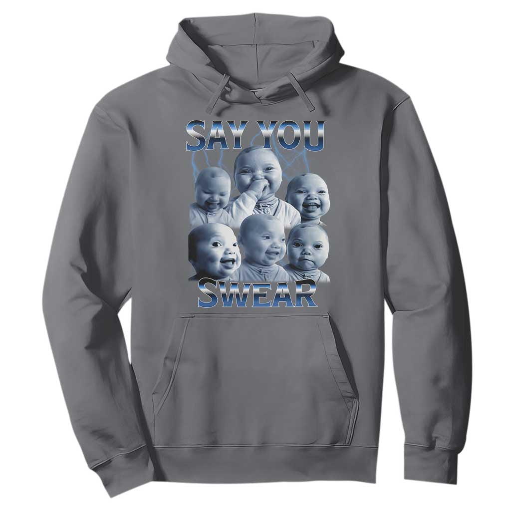 Funny Tuff Baby Meme Hoodie Say You Swear Viral AI Niche Baby Holding Back Laugh TS02 Charcoal Print Your Wear