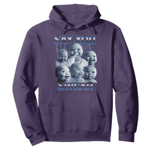 Funny Tuff Baby Meme Hoodie Say You Swear Viral AI Niche Baby Holding Back Laugh TS02 Purple Print Your Wear