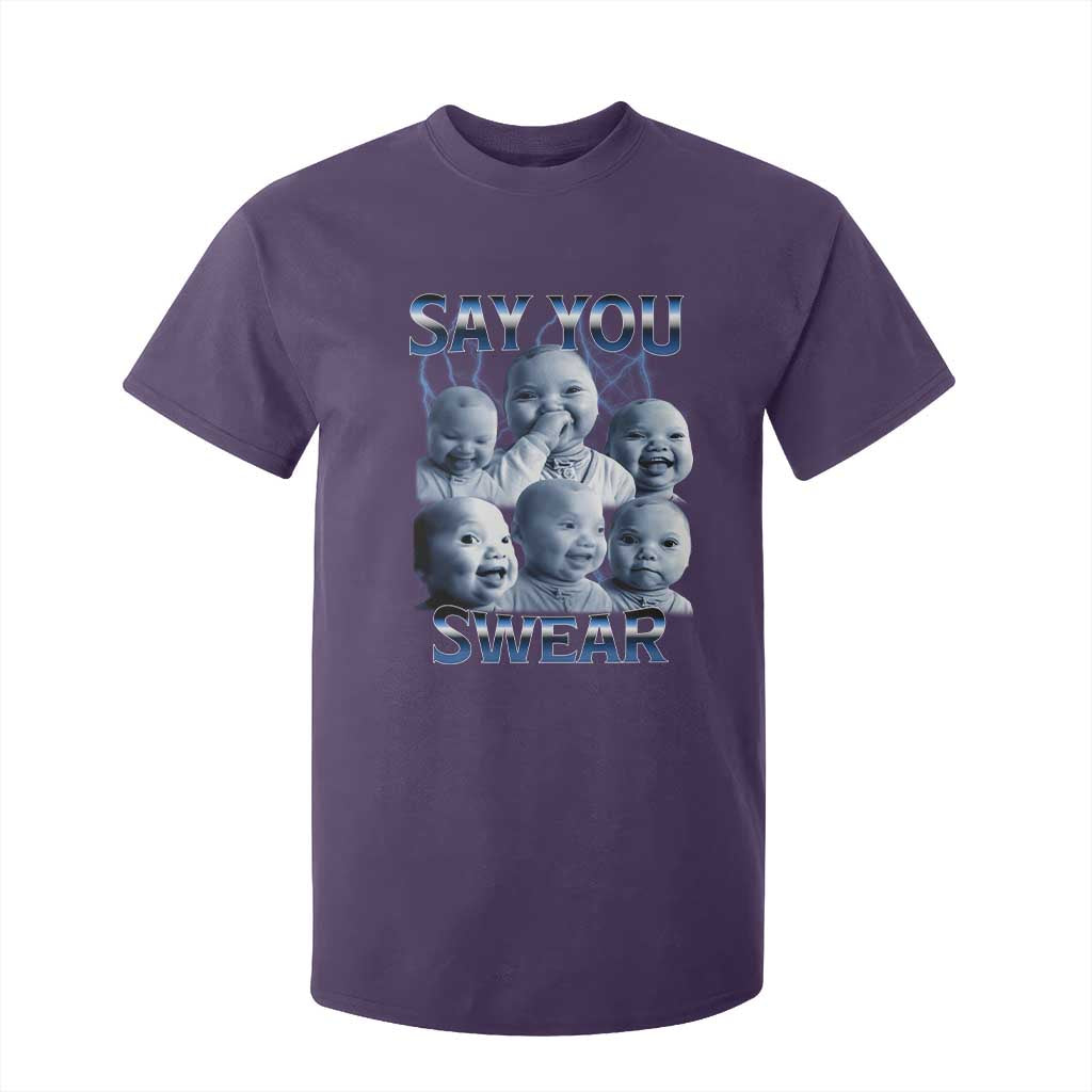 Funny Tuff Baby Meme T Shirt For Kid Say You Swear Viral AI Niche Baby Holding Back Laugh TS02 Purple Print Your Wear