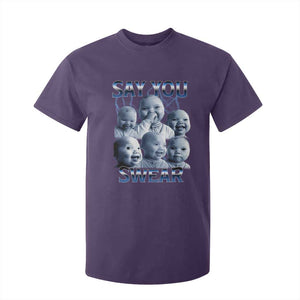 Funny Tuff Baby Meme T Shirt For Kid Say You Swear Viral AI Niche Baby Holding Back Laugh TS02 Purple Print Your Wear