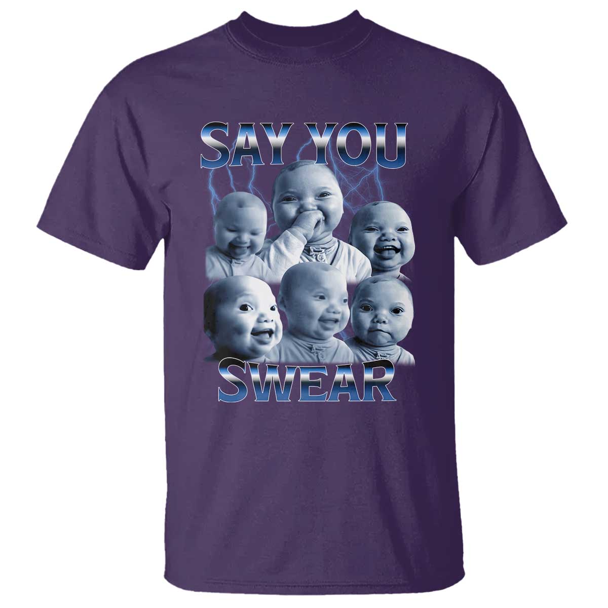 Funny Tuff Baby Meme T Shirt Say You Swear Viral AI Niche Baby Holding Back Laugh TS02 Purple Print Your Wear