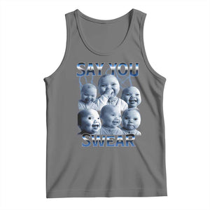 Funny Tuff Baby Meme Tank Top Say You Swear Viral AI Niche Baby Holding Back Laugh TS02 Black Heather Print Your Wear