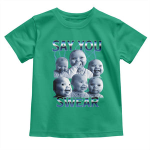 Funny Tuff Baby Meme Toddler T Shirt Say You Swear Viral AI Niche Baby Holding Back Laugh TS02 Irish Green Print Your Wear