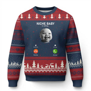Funny Tuff Baby Meme Ugly Christmas Sweater Tell Em Son AI Niche Baby Motion Holding Laugh TS02 Navy Red Print Your Wear