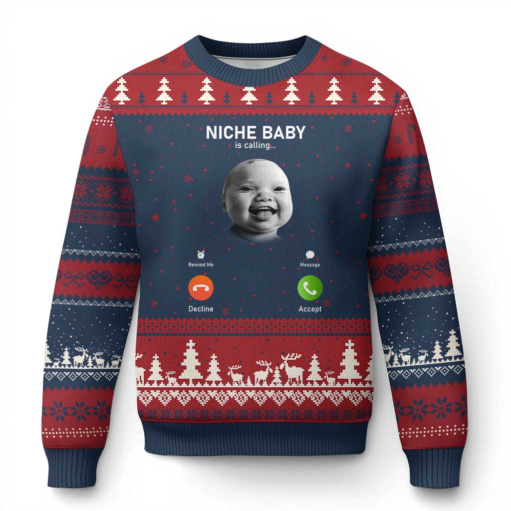 Funny Tuff Baby Meme Ugly Christmas Sweater Tell Em Son AI Niche Baby Motion Holding Laugh TS02 Navy Red Print Your Wear