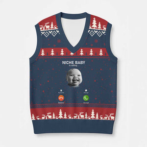 Funny Tuff Baby Meme V-Neck Knit Sweater Vest Tell Em Son AI Niche Baby Motion Holding Laugh TS02 Navy Red Print Your Wear