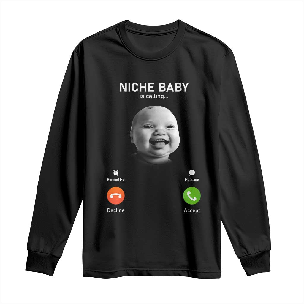 Funny Tuff Baby Meme Long Sleeve Shirt Tell Em Son AI Niche Baby Motion Holding Laugh TS02 Black Print Your Wear