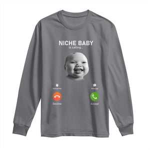 Funny Tuff Baby Meme Long Sleeve Shirt Tell Em Son AI Niche Baby Motion Holding Laugh TS02 Charcoal Print Your Wear