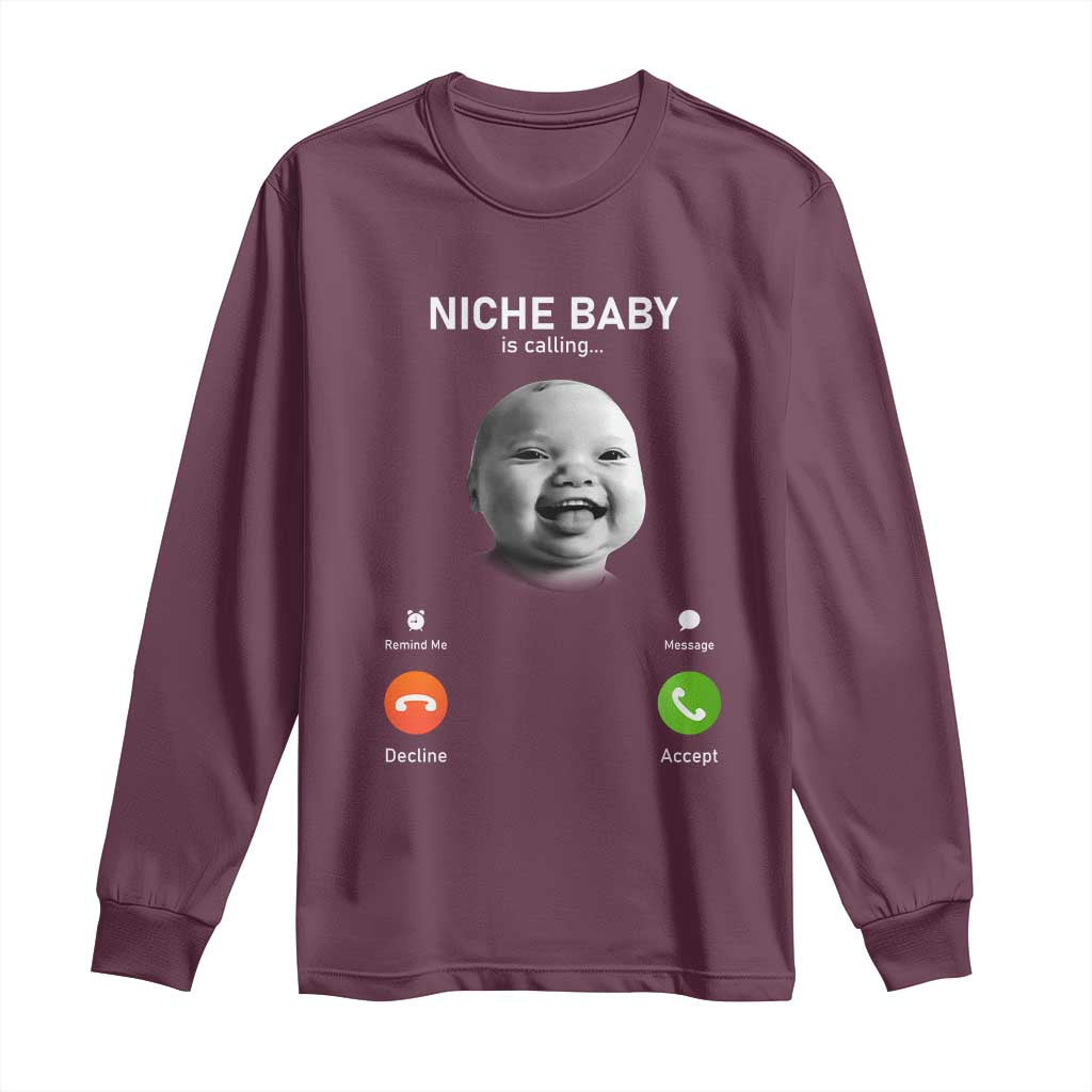 Funny Tuff Baby Meme Long Sleeve Shirt Tell Em Son AI Niche Baby Motion Holding Laugh TS02 Maroon Print Your Wear