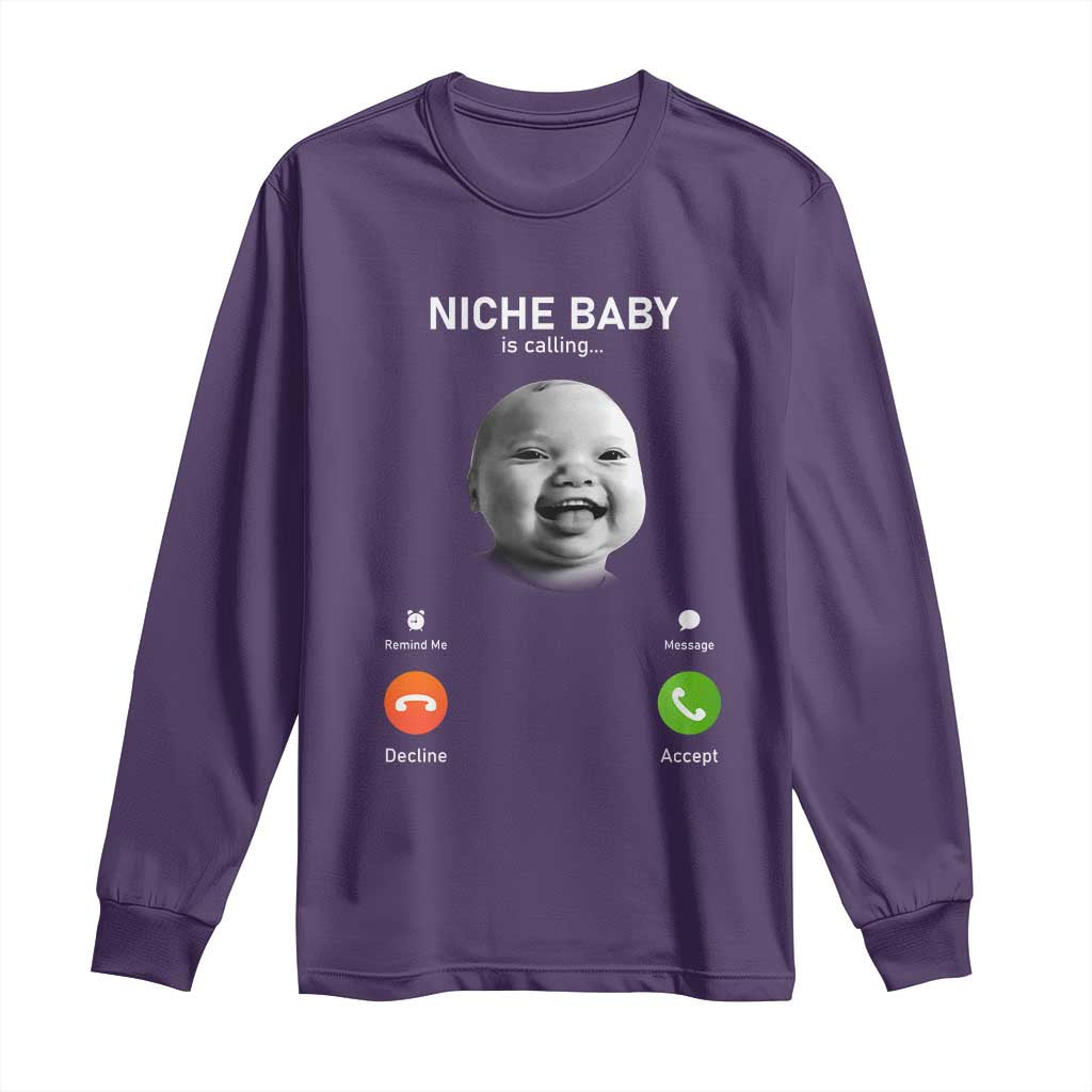 Funny Tuff Baby Meme Long Sleeve Shirt Tell Em Son AI Niche Baby Motion Holding Laugh TS02 Purple Print Your Wear