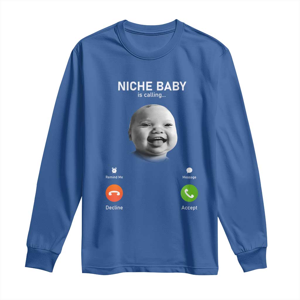 Funny Tuff Baby Meme Long Sleeve Shirt Tell Em Son AI Niche Baby Motion Holding Laugh TS02 Royal Blue Print Your Wear