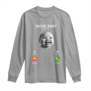 Funny Tuff Baby Meme Long Sleeve Shirt Tell Em Son AI Niche Baby Motion Holding Laugh TS02 Sport Gray Print Your Wear