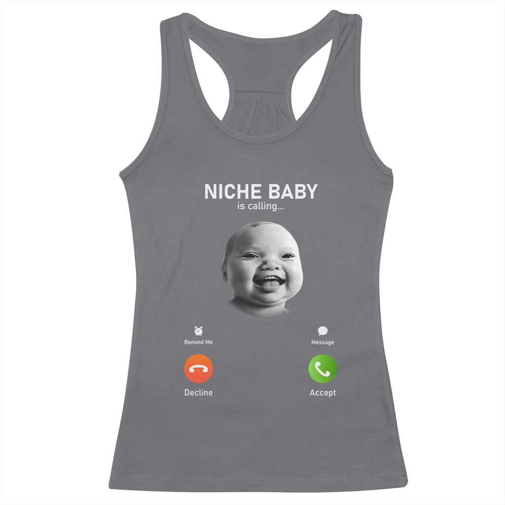 Funny Tuff Baby Meme Racerback Tank Top Tell Em Son AI Niche Baby Motion Holding Laugh TS02 Charcoal Print Your Wear