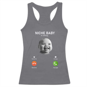 Funny Tuff Baby Meme Racerback Tank Top Tell Em Son AI Niche Baby Motion Holding Laugh TS02 Charcoal Print Your Wear