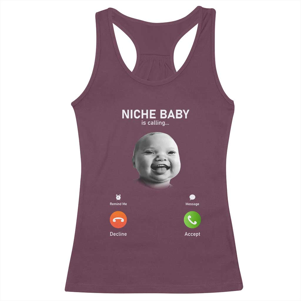 Funny Tuff Baby Meme Racerback Tank Top Tell Em Son AI Niche Baby Motion Holding Laugh TS02 Maroon Print Your Wear