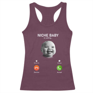 Funny Tuff Baby Meme Racerback Tank Top Tell Em Son AI Niche Baby Motion Holding Laugh TS02 Maroon Print Your Wear