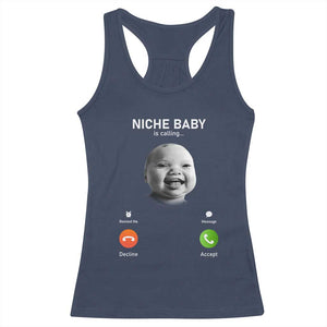 Funny Tuff Baby Meme Racerback Tank Top Tell Em Son AI Niche Baby Motion Holding Laugh TS02 Navy Print Your Wear