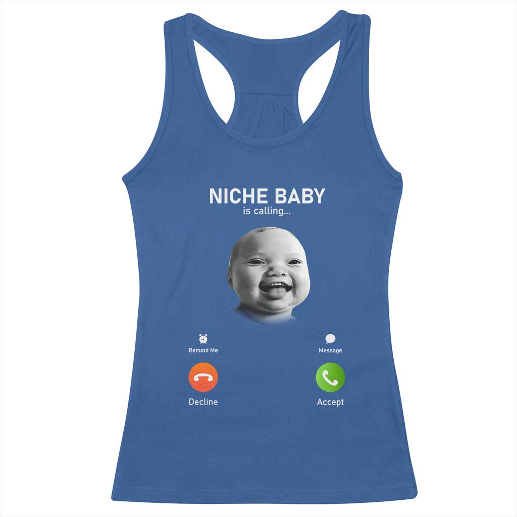 Funny Tuff Baby Meme Racerback Tank Top Tell Em Son AI Niche Baby Motion Holding Laugh TS02 Royal Blue Print Your Wear
