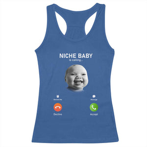Funny Tuff Baby Meme Racerback Tank Top Tell Em Son AI Niche Baby Motion Holding Laugh TS02 Royal Blue Print Your Wear
