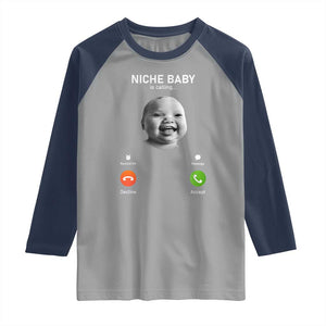 Funny Tuff Baby Meme Raglan Shirt Tell Em Son AI Niche Baby Motion Holding Laugh TS02 Sport Gray Navy Print Your Wear