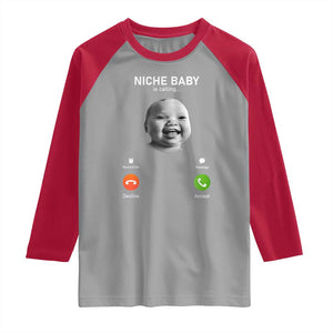 Funny Tuff Baby Meme Raglan Shirt Tell Em Son AI Niche Baby Motion Holding Laugh TS02 Sport Gray Red Print Your Wear