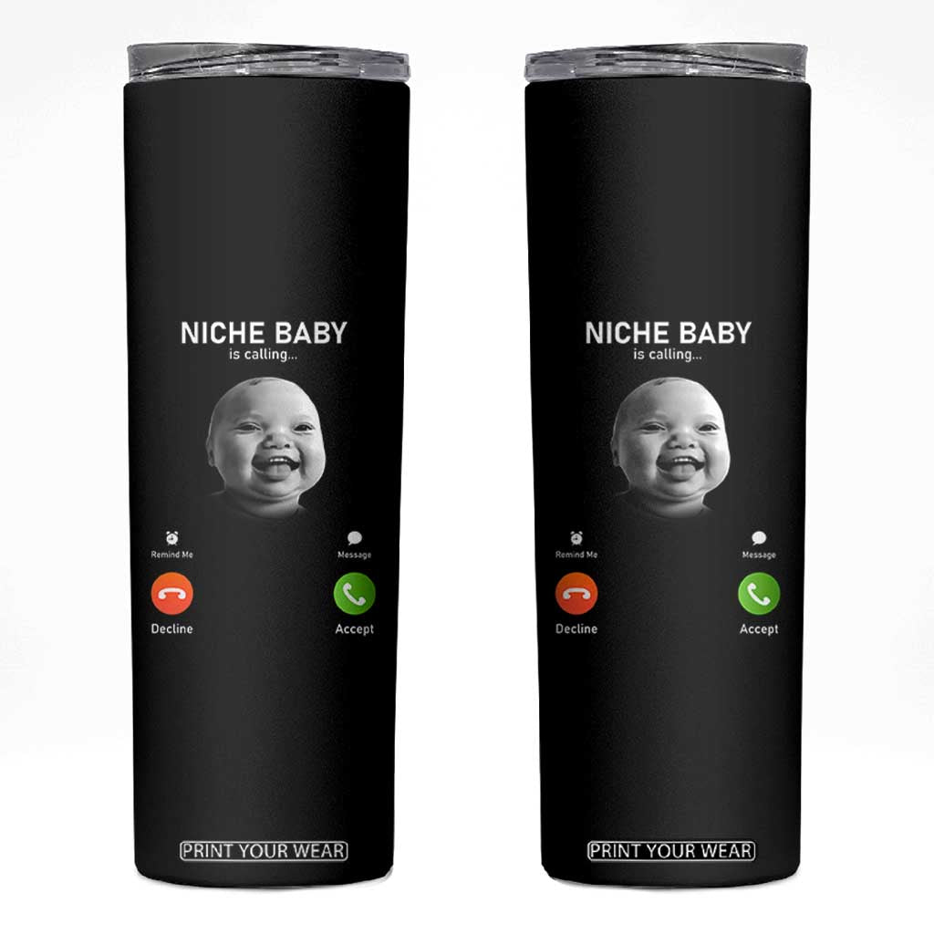 Funny Tuff Baby Meme Skinny Tumbler Tell Em Son AI Niche Baby Motion Holding Laugh TS02 Black Print Your Wear