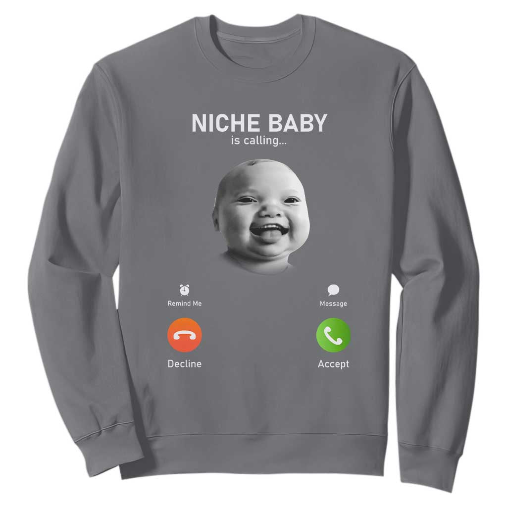 Funny Tuff Baby Meme Sweatshirt Tell Em Son AI Niche Baby Motion Holding Laugh TS02 Charcoal Print Your Wear