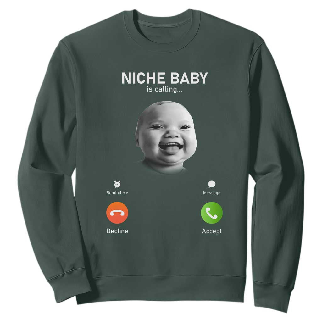 Funny Tuff Baby Meme Sweatshirt Tell Em Son AI Niche Baby Motion Holding Laugh TS02 Dark Forest Green Print Your Wear