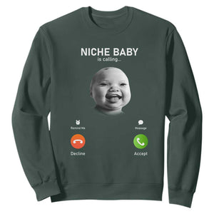 Funny Tuff Baby Meme Sweatshirt Tell Em Son AI Niche Baby Motion Holding Laugh TS02 Dark Forest Green Print Your Wear