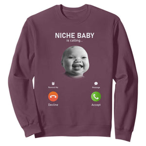 Funny Tuff Baby Meme Sweatshirt Tell Em Son AI Niche Baby Motion Holding Laugh TS02 Maroon Print Your Wear