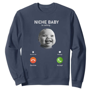 Funny Tuff Baby Meme Sweatshirt Tell Em Son AI Niche Baby Motion Holding Laugh TS02 Navy Print Your Wear