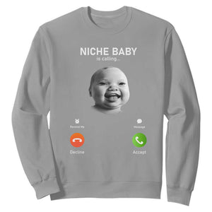 Funny Tuff Baby Meme Sweatshirt Tell Em Son AI Niche Baby Motion Holding Laugh TS02 Sport Gray Print Your Wear