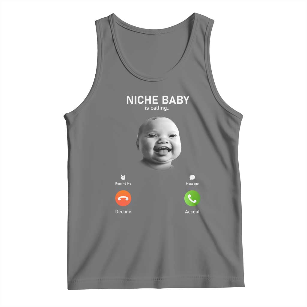 Funny Tuff Baby Meme Tank Top Tell Em Son AI Niche Baby Motion Holding Laugh TS02 Black Heather Print Your Wear