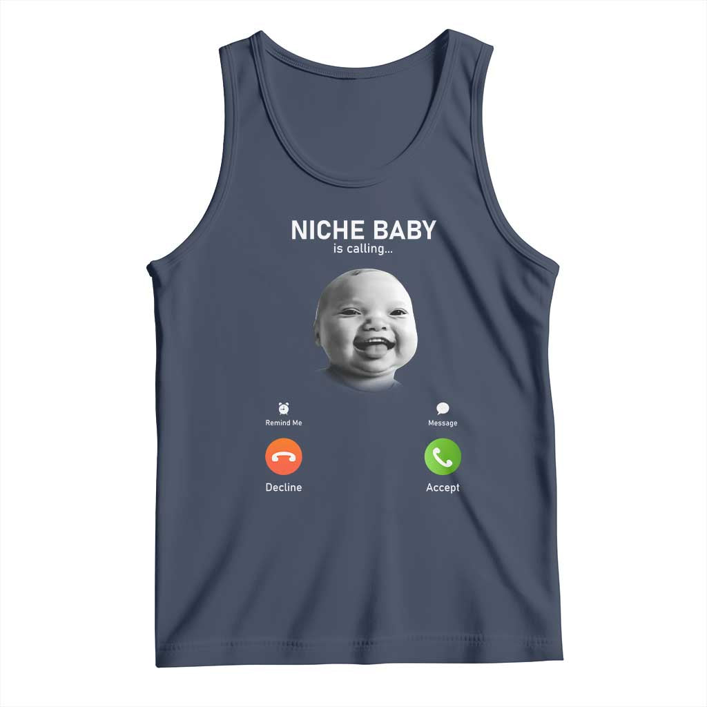 Funny Tuff Baby Meme Tank Top Tell Em Son AI Niche Baby Motion Holding Laugh TS02 Navy Print Your Wear