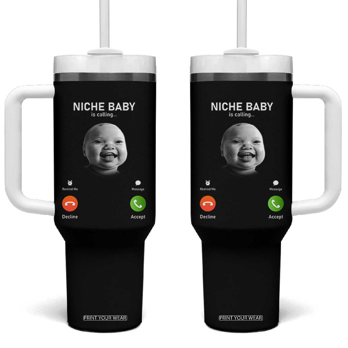 Funny Tuff Baby Meme Tumbler With Handle Tell Em Son AI Niche Baby Motion Holding Laugh TS02 One Size: 40 oz Black Print Your Wear