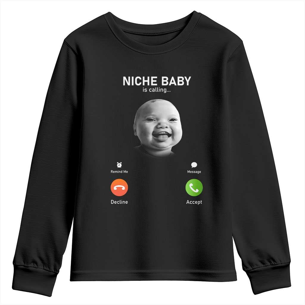 Funny Tuff Baby Meme Youth Sweatshirt Tell Em Son AI Niche Baby Motion Holding Laugh TS02 Black Print Your Wear